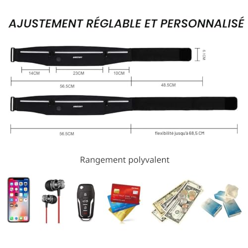 HAISSKY Ceinture de Course Déperlant Léger, 3 Poches Zippées Ajustable 6,9" – vue 2
