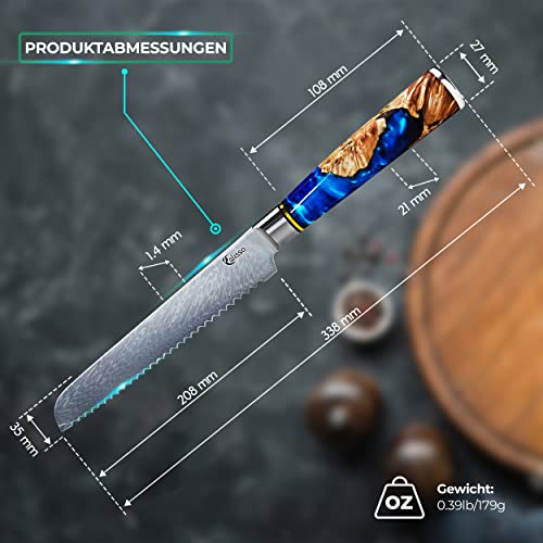 Calisso Brotmesser aus 67 Lagen Damaststahl