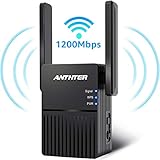WiFi Range Extender, Anthter 1200Mbps WiFi Repeater with 2 External Antennas, 2.4 & 5GHz Dual Band...