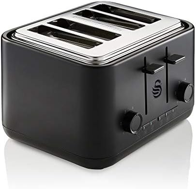 Swan Stealth 4 Slice Toaster, Cancel, Reheat and Defrost Settings, Black, Independent Browning Controls, ST34040BLKN