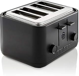 Swan Stealth 4 Slice Toaster, Cancel, Reheat and Defrost Settings, Black, Independent Browning Controls, ST34040BLKN
