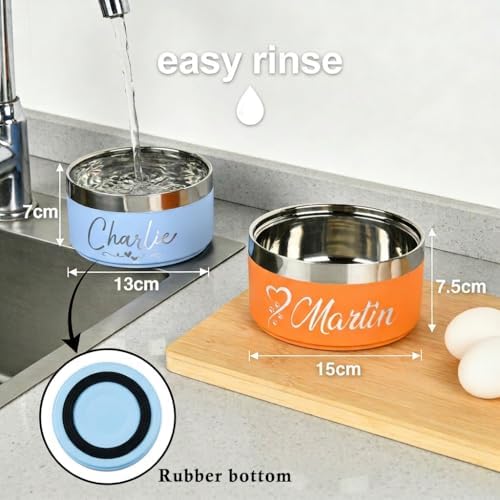 CHOFUN JETRON Personalized Dog Bowls, Custom Engraved with Name & 14 Designs, 304 Stainless Steel Non Slip Pet Bowl, 2 Sizes for Cat Dog, Customized Food Bowl for Dogs Gifts (Orange, L:5.9 * 2.95in) - 3