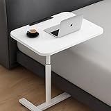 Adjustable Bedside Table with Wheels – Smooth Rolling Overbed Tray for Home & Bedroom, Perfect for Reading, Eating & Working in Comfort (White)