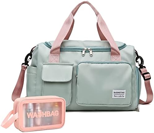 Small Gym Bag for Women, Waterproof Travel Duffle Bag Carry On Weekender Bag with Shoe Compartment & Wet Pocket, Gym Tote Bag for Travel, Workout, Sport