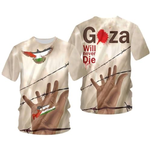 YuanDiann Free Palestine, maglietta con stampa digitale 3D, a maniche corte, girocollo, bandiera della Palestina, stampa da uomo, donna, adolescente, bambini, top casual, 17#, 150