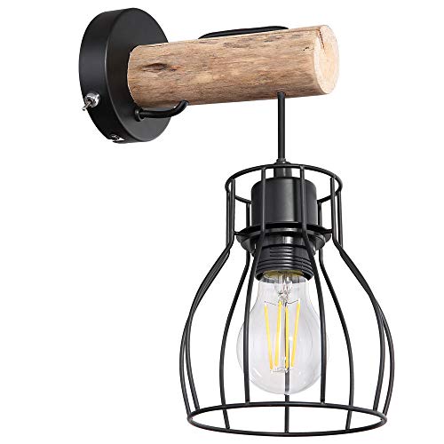GLOBO Retro Wand Leuchte Käfig Design Holz Natur Strahler Wohn Zimmer Beleuchtung Vintage Gitter Lampe 15326NW
