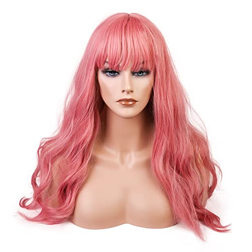 Perruques pour femmes, LYGZTing, cheveux roses, naturel court avec partie médiane perruques longueur d'épaule perruque synthétique pour robe de soirée Halloween Cosplay perruque de dames (13 pouces) Cover