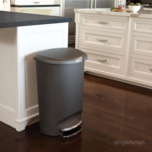 simplehuman 50 Liter / 13 Gallon Semi-Round Kitchen Step Trash Can with Secure Slide Lock, Grey Plastic - image 2