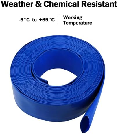 Eastrans 1-1/4''x100ft Blue PVC Lay-Flat Backwash Hose for Swimming Pools, Heavy Duty Discharge Hose Reinforced Pool Drain Hose, Weather Resistant Ideal for Water Transferring — view 8