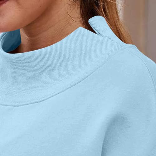 Cethrio Mockneck Sweatshirt Mock Neck Sweatshirt Women Fall Long Sleeve Pullover Tops with Pockets Fall Tops for Women 2026 Sudaderas Deportivas Para Mujer Capsule Wardrobe Pieces Light Blue - image 7