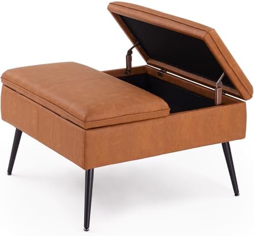 Square Ottoman with Storage, Large Oversized Ottoman Coffee Table...