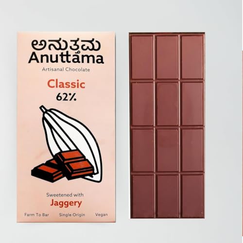 Image of ANUTTAMA Dark Chocolate (50g x 2) | No Artificial Flavours & Colors | Natural Chocolate Bar Combo of Dates & Classic | 70% Cocoa & 62% Cocoa | Dark Chocolate Bar | No Artificial Flavours Chocolate