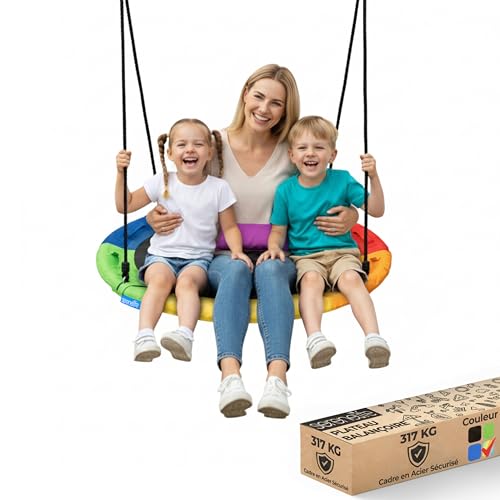 SereneLife Balançoire Tapis 100 cm – Siège Tournant d’Extérieur avec Coussin et Sac de Transport, Kit de Suspension Universel, Imperméable, Résiste à...