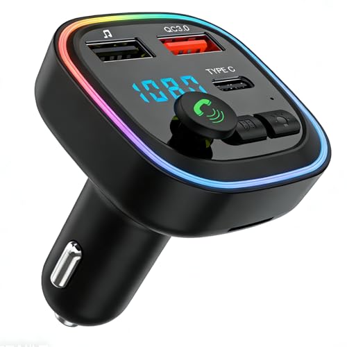 Transmetteur FM Bluetooth Voiture, Adaptateur Radio MP3 avec 2 Ports USB 5V/3A, Chargeur Rapide PD 20W QC3.0 + Type C, Appel Mains Libres, Prise Allume Cigare...