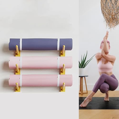 Support mural tapis de yoga en bois noble, rangement mural de qualité
