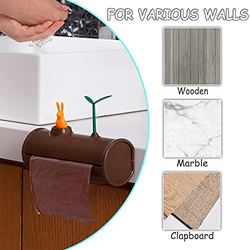 Image of Wall Mounted Dog Poop Bags Dispenser with 4 Rolls Leak-Proof Unscented Pet Poo Waste Bags for Garden Yard Doggie Potty Bags Holder Doggy Trash Bags Storage Box for Kitchen Bathroom(Brown)