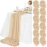 Teruntrue Paquete de 12 caminos de mesa de gasa beige de 55 x 300 cm, aspecto suave y natural, camino de mesa de gasa bohemio para bodas, fiestas, baby shower, decoración de cumpleaños