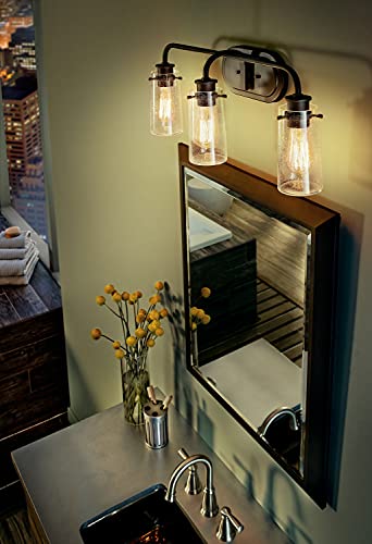 Image of KICHLER Braelyn 24 inch 3 Light Vanity Light with Clear Seeded Glass Olde Bronze