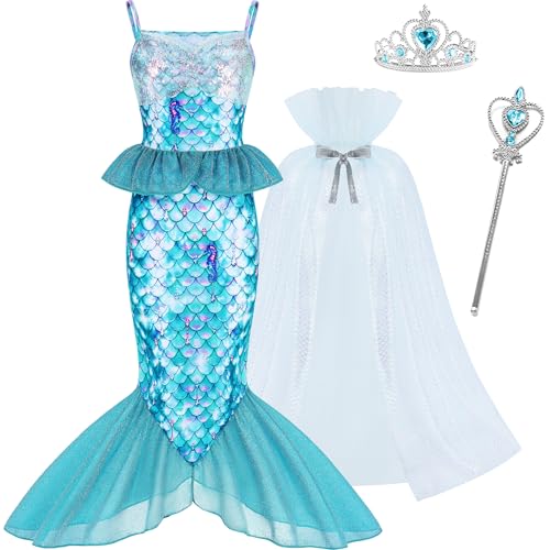 Disfraz Sirena para Niñas 3-12 años con Capa, Corona y Cetro miniatura 1