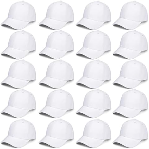 Tergy 20PCS Blank Baseball Caps Adjustable Back Strap Golf Dad Hat for Men and Women (White) Cover