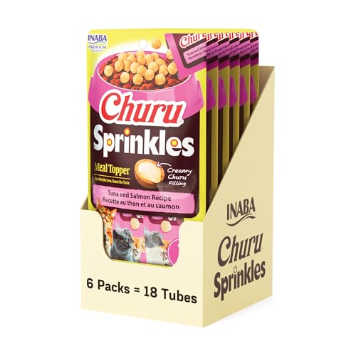 INABA Churu Sprinkles for Cat Soft & Chewy Churu Filled Baked Chicken Cat Treat Meal Topper with Vitamin E and Green Tea Extract 1.05 oz. per Pack 18 Packs Total Tuna and Salmon Recipe