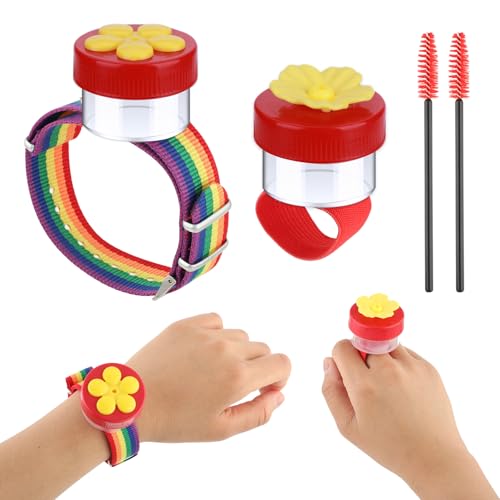 4-Pack Mini Hummingbird Ring Feeders Hummingbird Wrist Feeder with Adjustable Strap & Cleaning Brush Ideal for Outdoor Window Bird Watching for Nature Enthusiasts