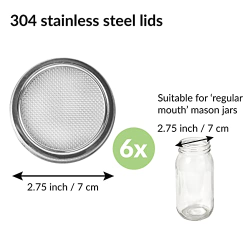Pacote com 6 tampas de sementes para germinação | Para frascos de conserva de boca regular de 7 cm |