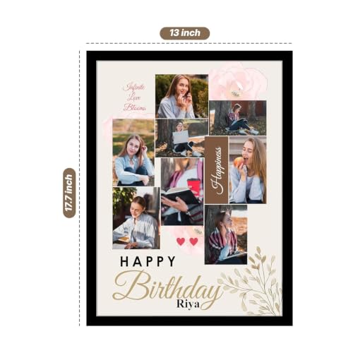Image of Personalized Happy Birthday Wall Photo Print Collage with 8 Photo Upload Customized Photo Frame Gift For Mother, Father, Sister and Friends (Frame Size 13x18 inch