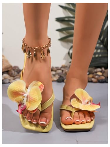 Image of GORGLITTER Women's Flower Flat Sandals Cute Square Toe Flip Flops Thong Dressy Vacation Summer 2026 Slides Shoes