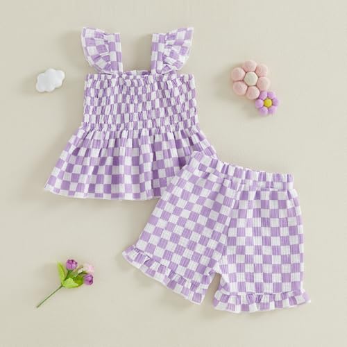 Image of Little Toddler Kids Girl Clothes Set 1-8 Years Summer Outfits Solid Color Tank Tops & Shorts