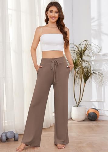 Image of LOCUBE Women's Pajama Pants, Soft Comfy High-Waist Wide-Leg Lounge Pants with Drawstring and Pockets