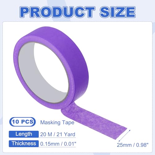 Image of MECCANIXITY Masking Tape 1 Inch x 21 Yard Painters Tape Adhesive Paint Tapes for DIY Crafts Arts Wall Painting Labeling Car Home Office Decoration, Purple, Pack of 10