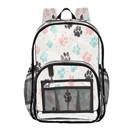 Doodle Dog Paw Clear Backpack - Stadium Approved Large 15.7-inch Waterproof Transparent Bag for Sports, Concerts, Work, Travel#589