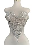 Akiko.CC Handmade Rhinestones Bodice lace Applique Hand Sewing Beaded Sequins Trim Patches for Dress Clothes Skirts Accessories 15.3X15.7inches (Silver)