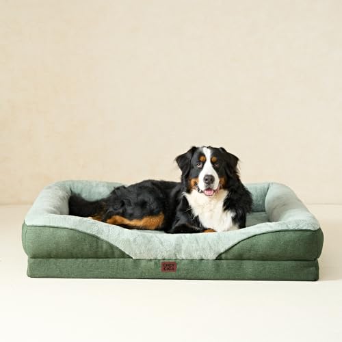 EHEYCIGA Orthopädisches Hundebett Grosse Hunde, 106.5x76x18.5cm, Memory Foam Waschbar und Wasserdicht Hundekorb mit 4 Rändern, Hundesofa Hundecouch rutschfest, Grün