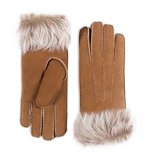 YISEVEN Mujeres Merino Piel cordero guantes de cuero piel de oveja Suave manguito suave Forrado cálido forro de invierno vestido frío Trabajo, Camello Claro M (7"-8") Cover