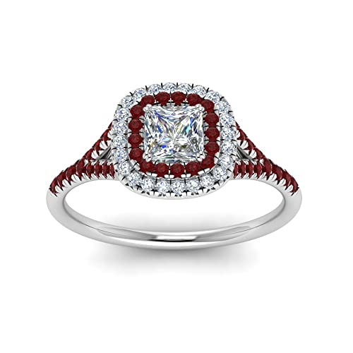 Image of Choose Your Gemstone Delicate Double Halo Diamond CZ Ring Sterling Silver Princess Shape Halo Engagement Rings Matching Jewelry Wedding Jewelry Easy to Wear Gifts US Size 4 to 12