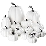 Joyhalo14 Pack White Pumpkins for Decorating, Fake Pumpkins for Decorating, Artificial Pumpkins, Faux Foam Pumpkins for Fall Autumn Halloween Thanksgiving Porch Tabletop Decor