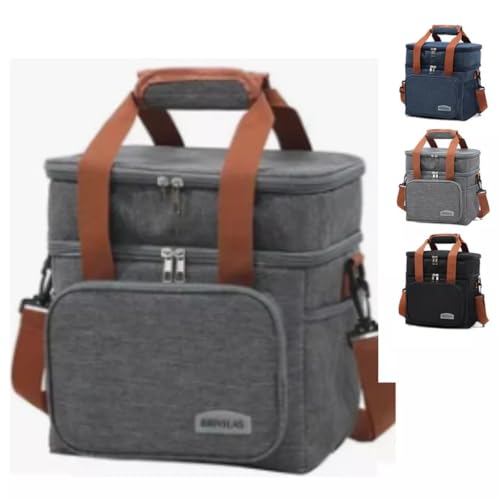 Bolsa Termica Marmita Lancheira Grande Alça Ombro Trabalho Passeio Academia Dois Andares Dobrável 14L (Cinza)