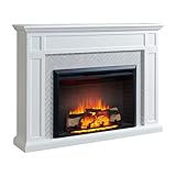 LegendFlame® Hailey Electric Fireplace with 65' Mantel Surround and Carl 39' Insert, Cream White with Light Grey Brick Finish
