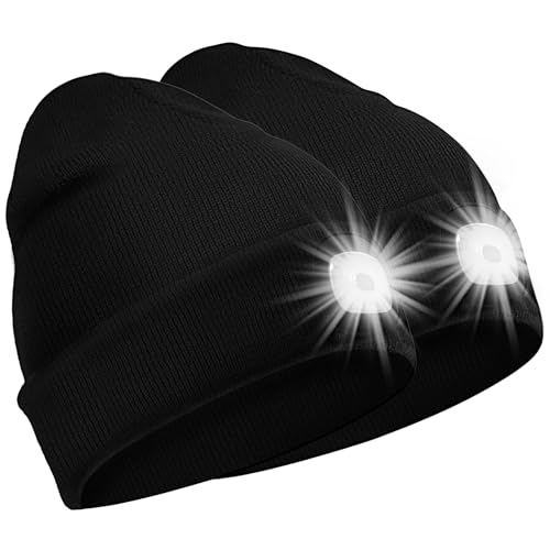 SPGOOD LED Mütze Type-C aufladbar, Geschenk für Winter(Schwarz&Schwarz) – Ansicht 1