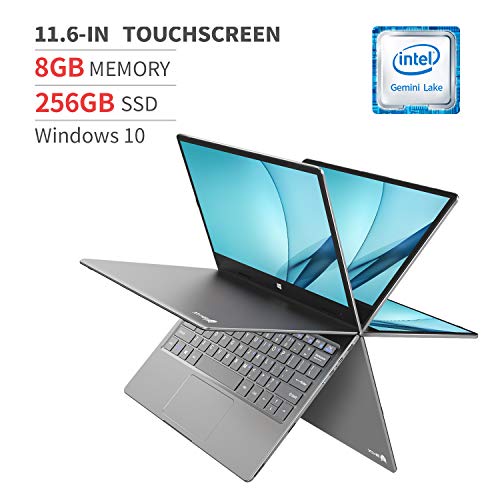 BMAX 2 in 1 Convertible Laptop, 11.6" FHD (1920 X 1080) IPS Touchscreen, Intel Quad-Core Celeron N4120, 8GB DDR4, 256GB SATA SSD, Expandable 1TB SSD, Windows 10, Type-C, HDMI, All-Metal Body