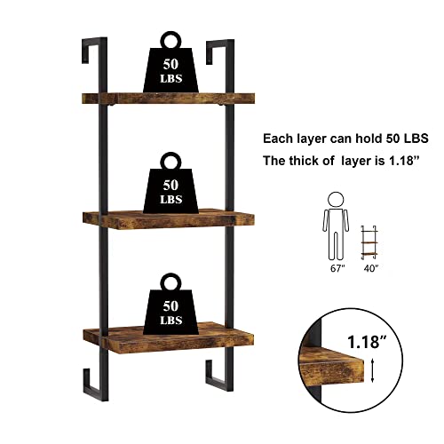 Fusunbao Floating Shelves, Wall Shelves For Living Room,Bathroom,Kitchen,Bedroom,3-Tier Shelves For Books/Storage/Wall Decor With 50Lbs Capacity(Antique Brown，16Inch) #TOP4