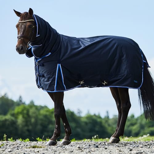 Image of Horze Glasgow Heavy Weight Winter Turnout (400g Fill) | Waterproof Combo Horse Blanket with Neck Cover - Dark Blue - 78 in