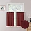 Tollpiz linen tier curtain rod pocket semi sheer half kitchen curtains burlap light filtering thick linen drape for bathroom 30 x 36 inches long burgundy red set of 2 panels  urban country home decor