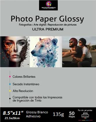 Papel Fotográfico Glossy Premium Adhesivo Carta 135g 50 Hojas