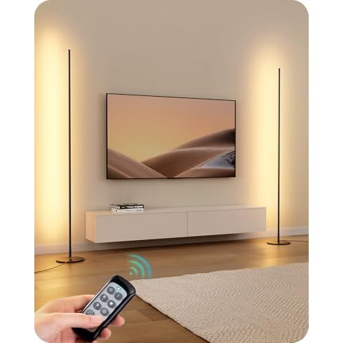 EDISHINE Modern Floor Lamp, 2-Pack Adjustable Height Led Corner Lamps, Dimmable with 7 Color Temperatures (2700K-6000K), 57.5" Height Floor Lamps for Living Room, Bedroom, Office, Silver