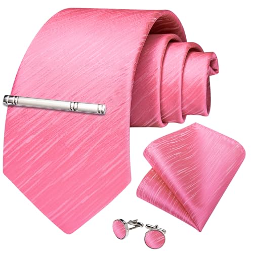 Image of DiBanGu Mens Silk Necktie Solid Color Tie and Pocket Square Cufflink Tie Clip Set Woven Plain Ties for Men Wedding Party