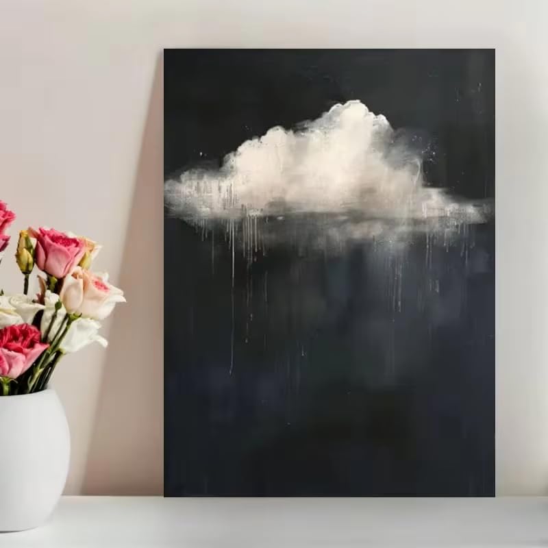 Toile nuages abstraite Dark Academia 80x140 cm pour salon et salle de bain