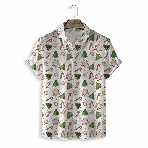 Chemise Hawaïenne pour Hommes à Motif Étoiles de Noël et Arbres - Haut de Plage Casual